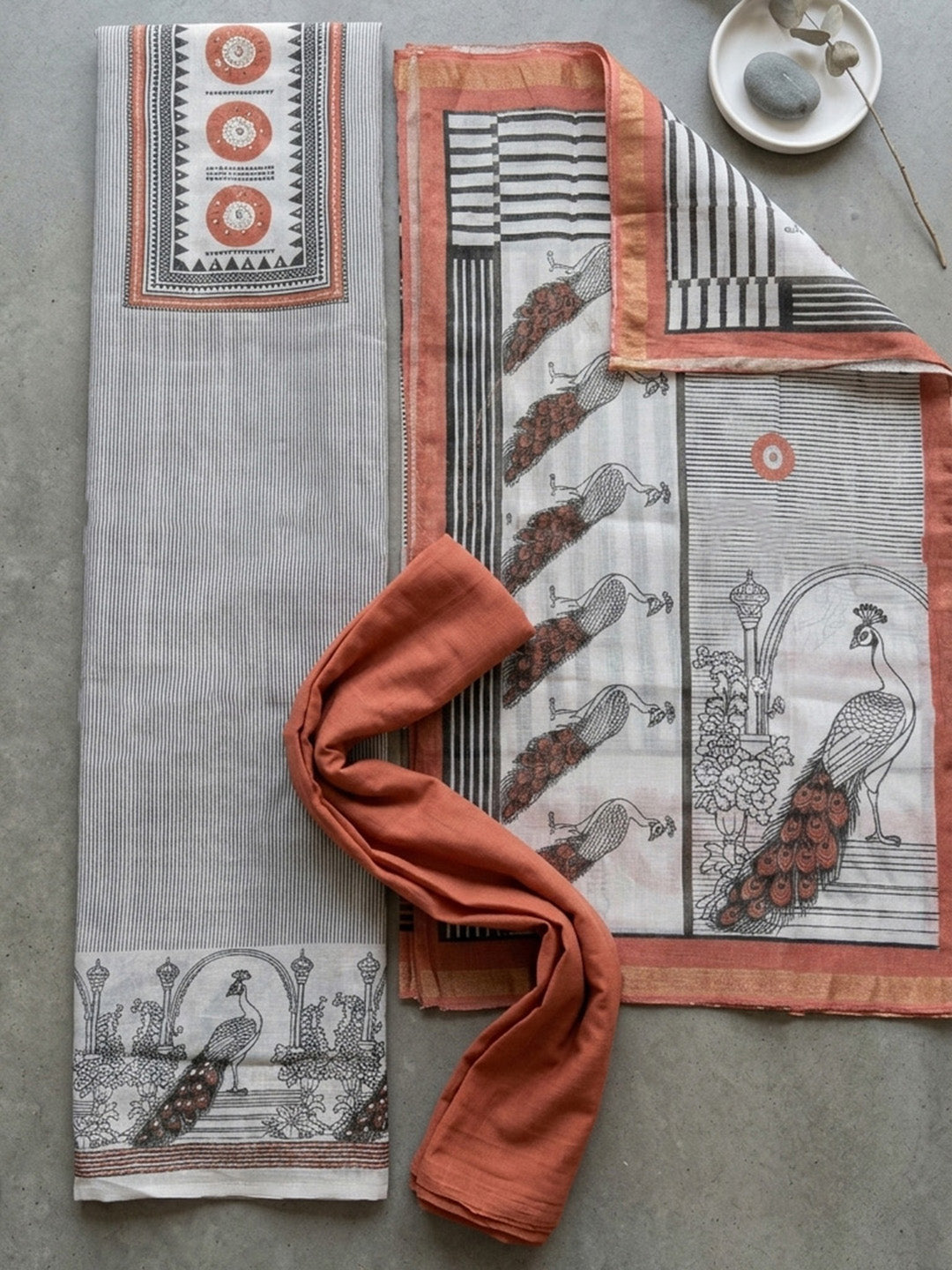 Embroidered Linen Blend Unstitched Suit With Pant &amp; Dupatta