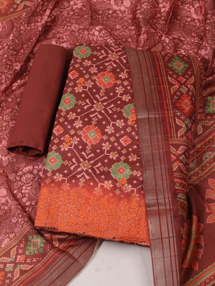 Woven Design Art Silk Unstitched Suit With Pant Dupatta
