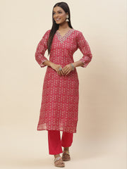 Floral Printed Chanderi Kurta With Pants