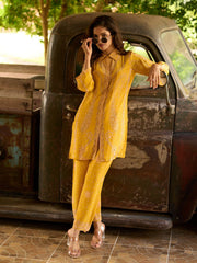 Embellished Silk Crepe Kurta With Pant