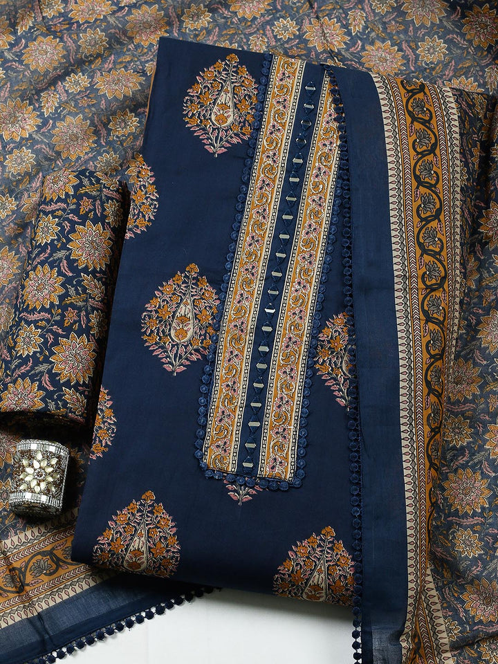 Embroidered Cotton Blend Unstitched Suit With Pant Dupatta