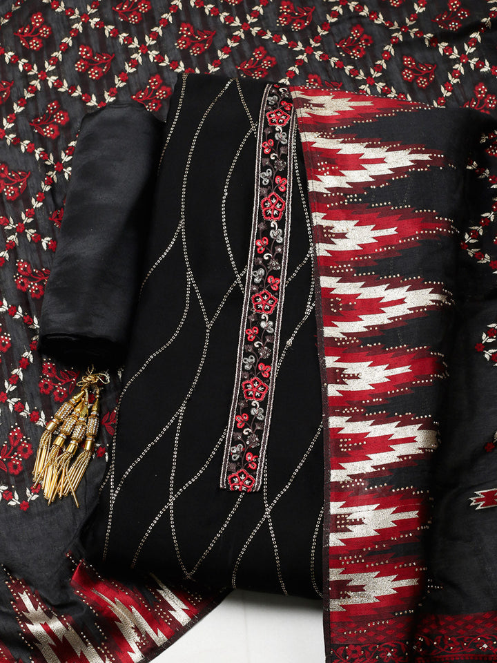 Embroidered Georgette Unstitched Suit With Pant &amp; Dupatta