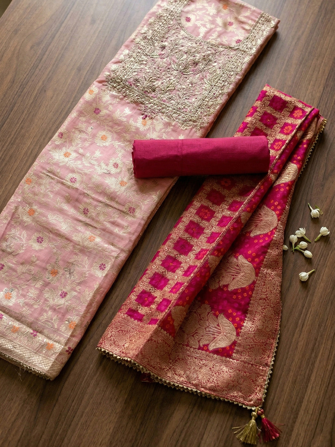 Banarasi Chanderi Unstitched Suit With Pant &amp; Dupatta