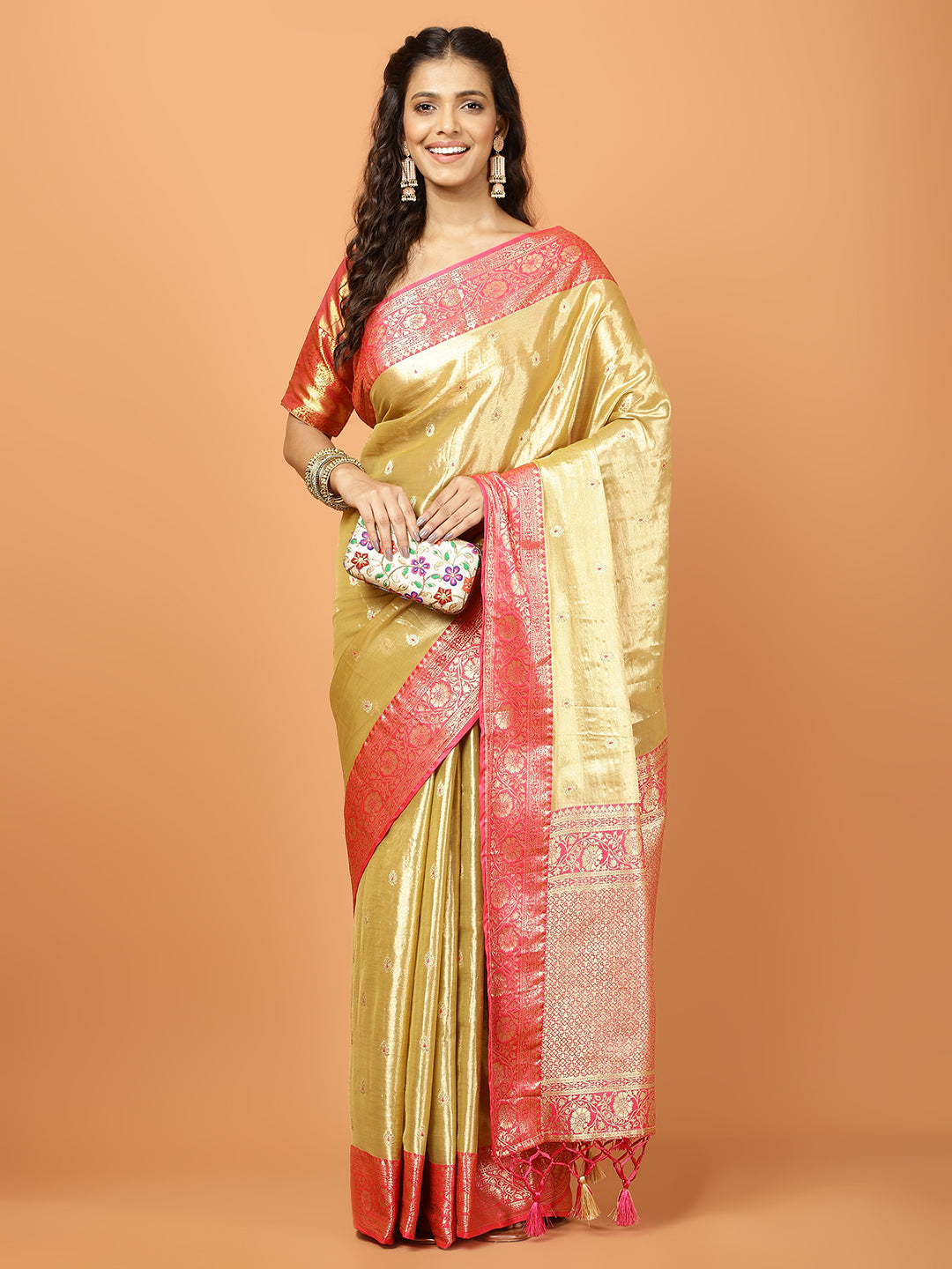 Plain Zari Border Banarasi Woven Saree
