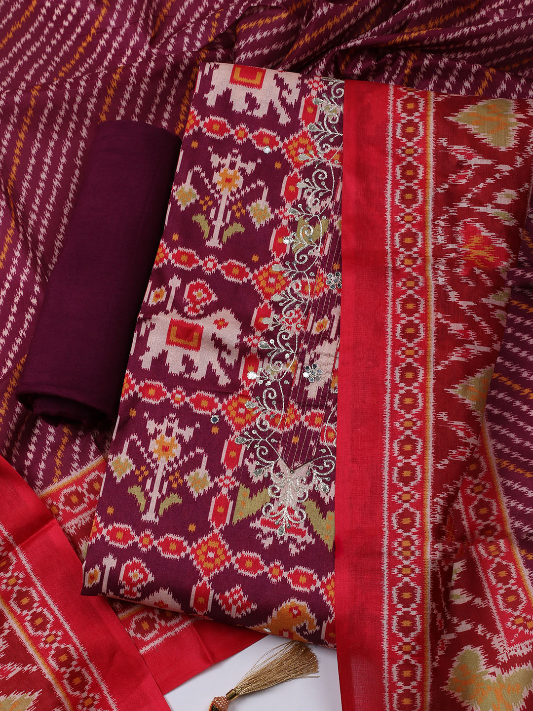Printed Chanderi Unstitched Suit With Dupatta