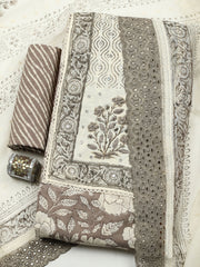 Printed Cotton Blend Unstitched Suit With Pant & Dupatta