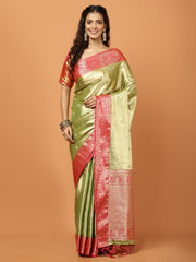 Plain Zari Border Banarasi Woven Saree