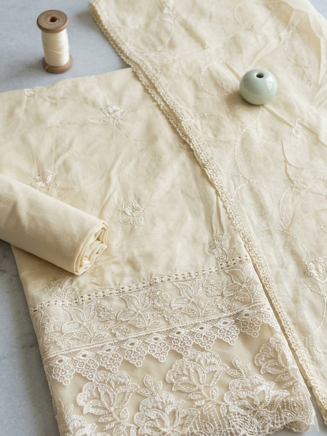 Embroidered Cotton Blend Unstitched Suit With Pant &amp; Dupatta
