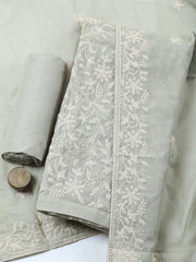 Embroidered, Cotton Blend Unstitched Suit With Pant & Dupatta