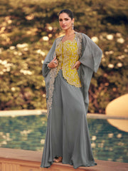 Embroidered Chinon Choli & Plazzo With Shrug