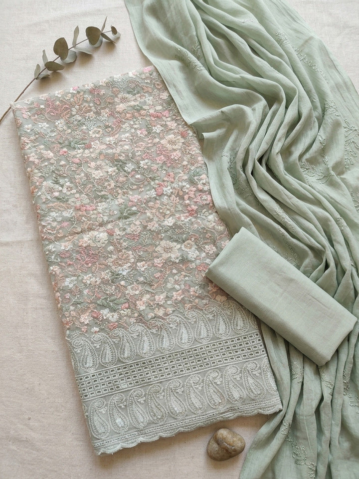 Embroidered Cotton Blend Unstitched Suit Pant &amp; Dupatta