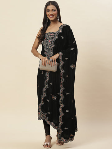 Embroidered Velvet Unstitched Suit Piece With Dupatta
