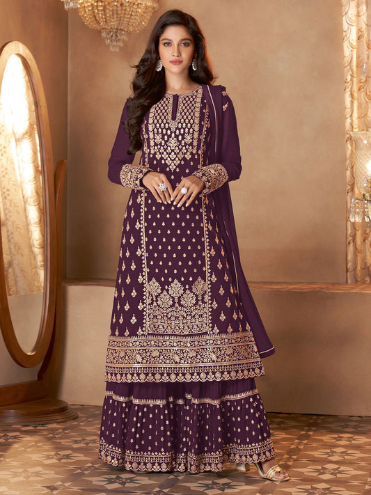 Embroidered & Sequin Work Semi Stitched Suit