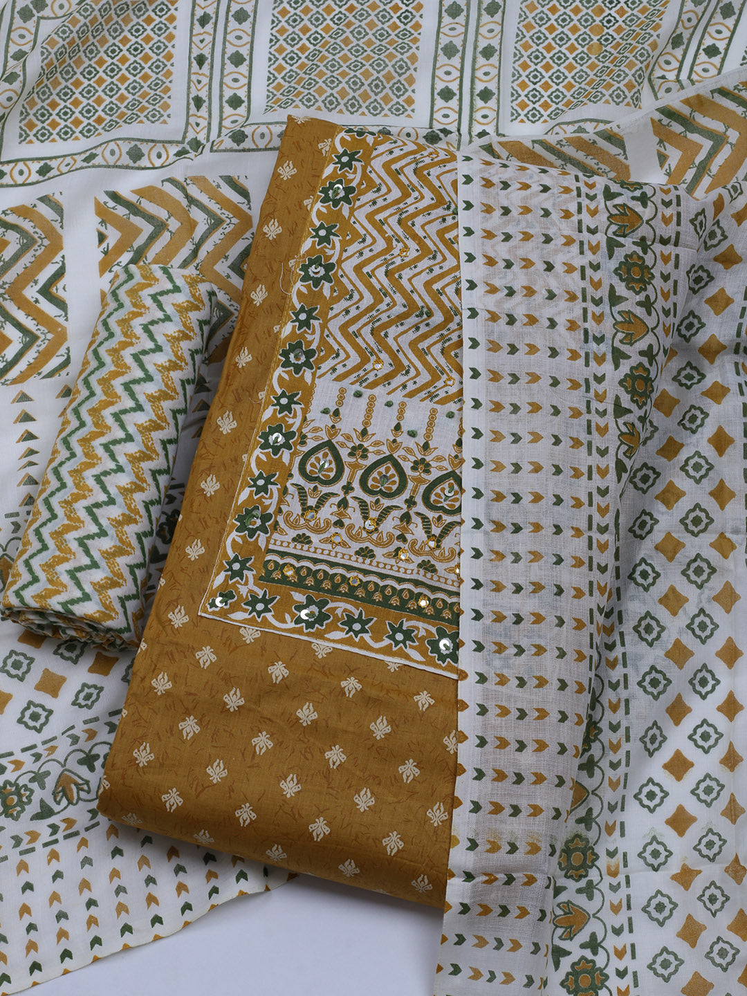 Printed Cotton Blend Unstitched Suit With Dupatta