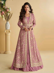 Embroidered Chinon A Line Dress With Jacket