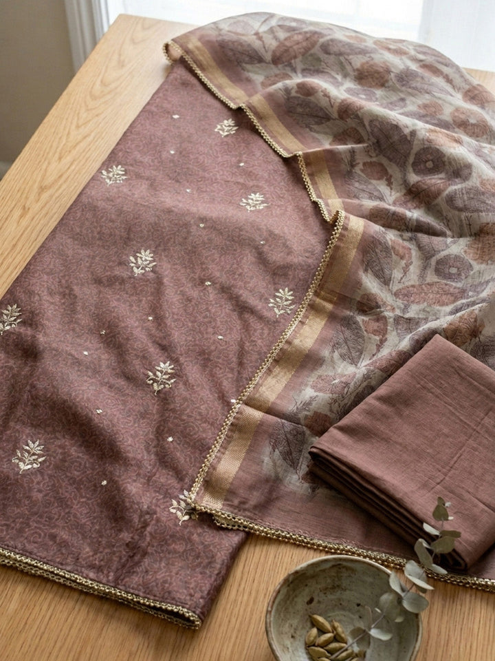 Embroidered Art Silk Unstitched Suit Pant &amp; Dupatta
