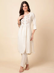 Thread Embroidered Cotton Kurta With Pants