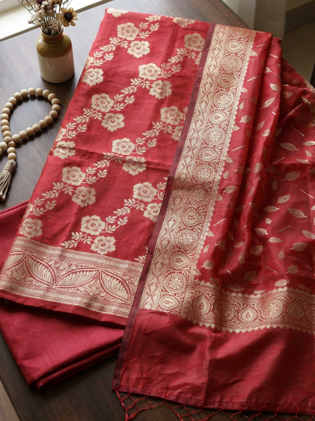 Banarasi Chanderi Unstitched Suit With Pant &amp; Dupatta