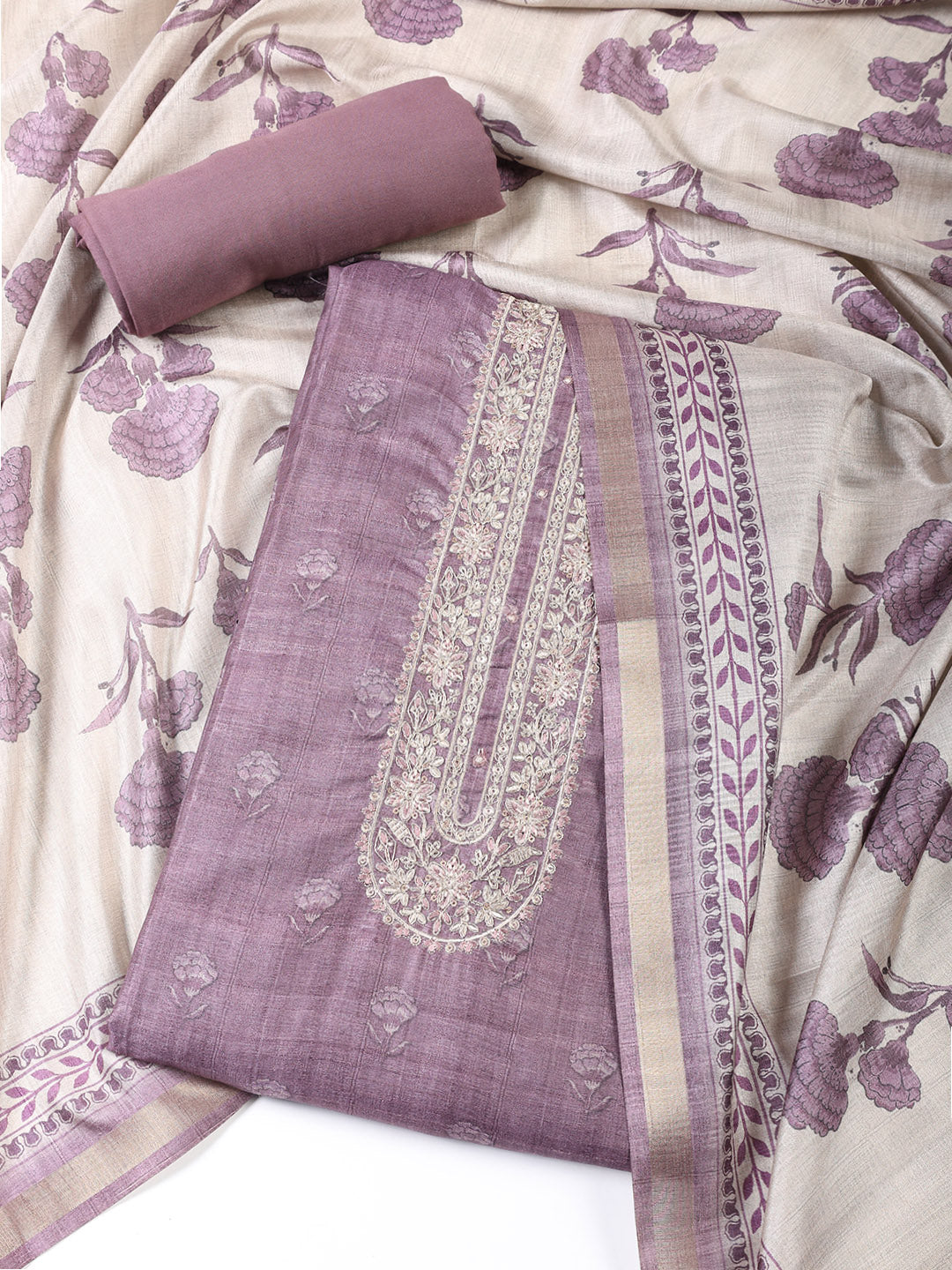 Printed Chanderi Unstitched Suit With Dupatta