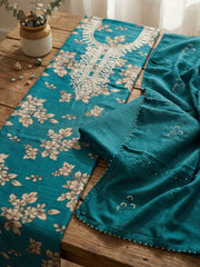 Embroidered Cotton Blend Unstitched Suit With Pant & Dupatta