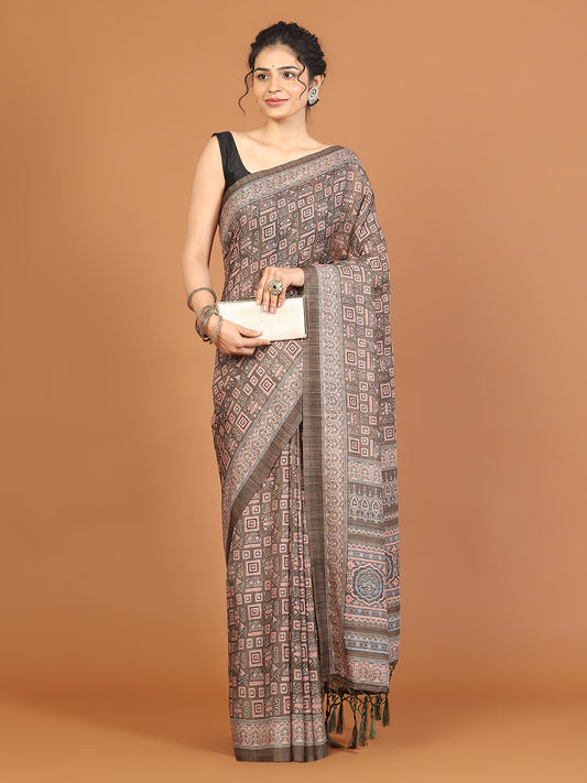 Digital Printed Tussar Woven Saree