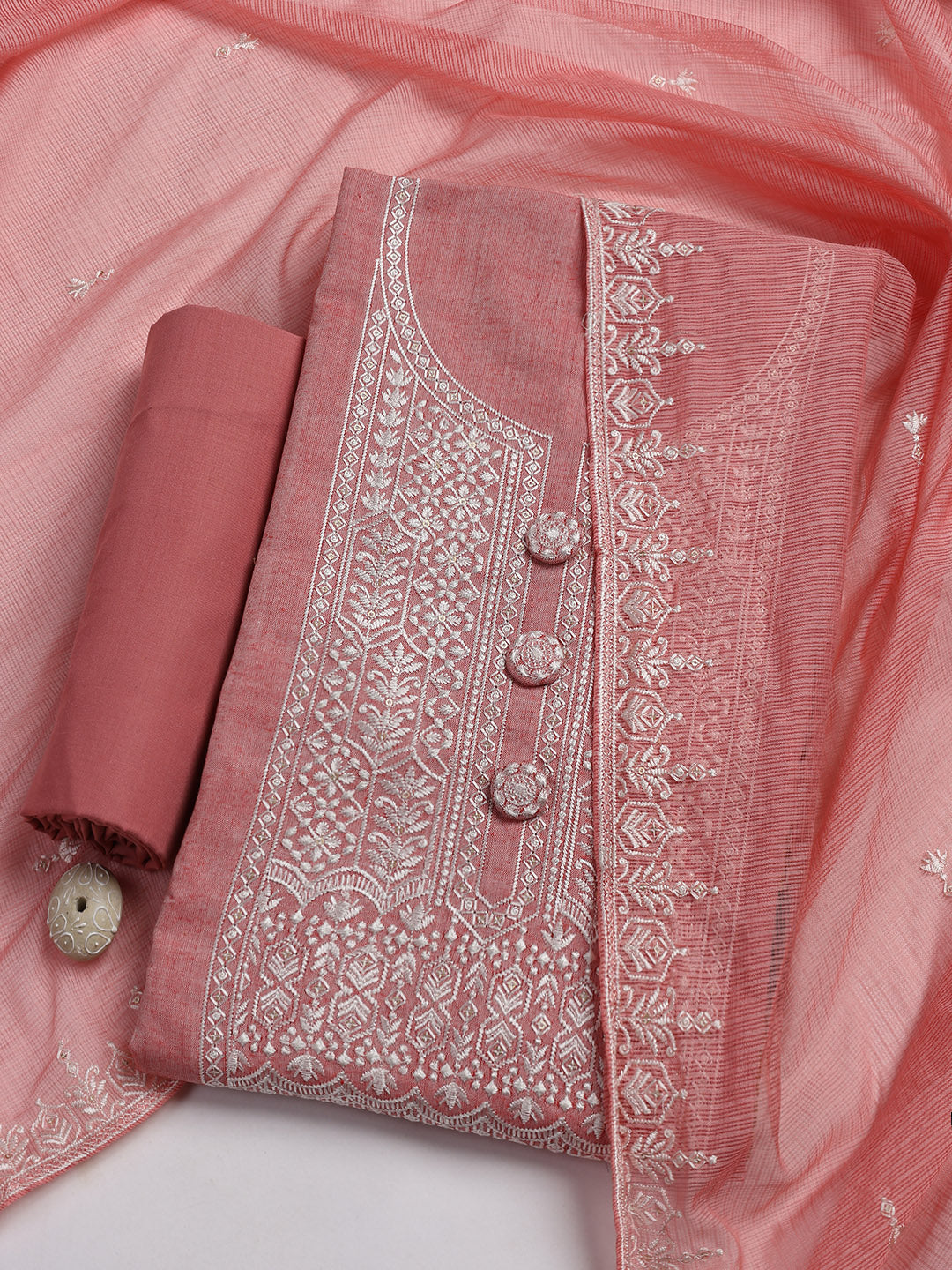 Embroidered Cotton Blend Unstitched Suit Piece With Dupatta