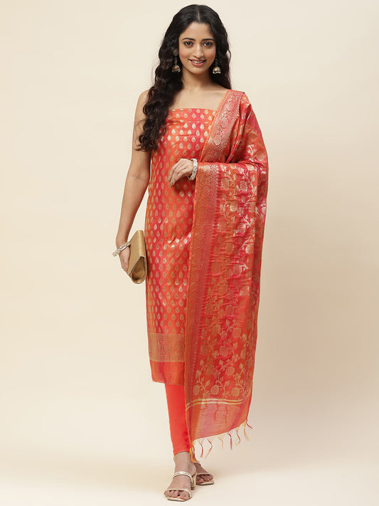 Woven Chanderi Unstitched Suit With Dupatta