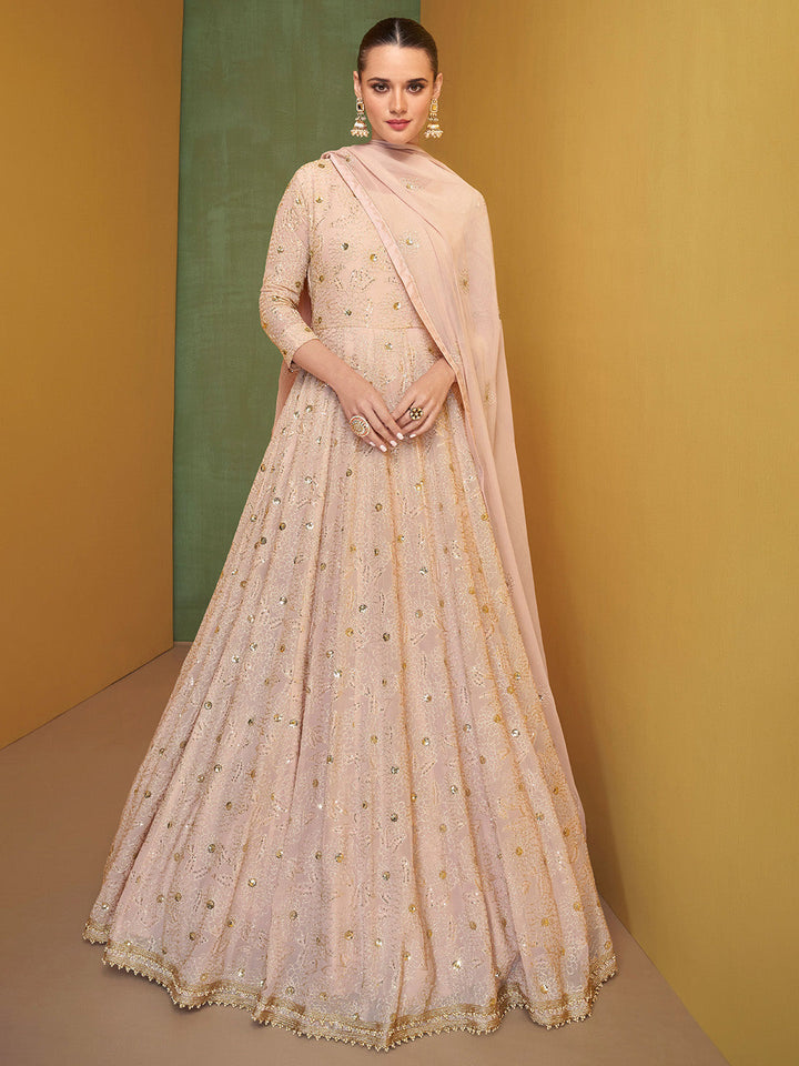 Embroidered Georgette Semi Stitched Suit With Pant &amp; Dupatta