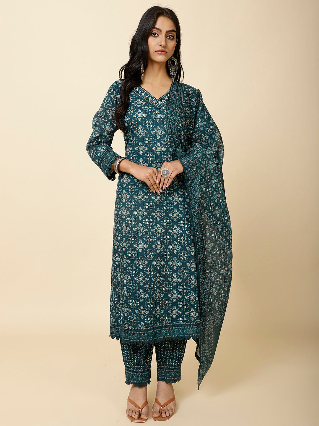Printed Cotton Suit Set With Dupatta