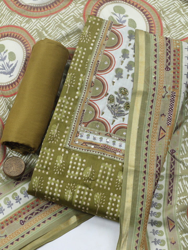 Embroidered Cotton Blend Unstitched Suit With Pant &amp; Dupatta