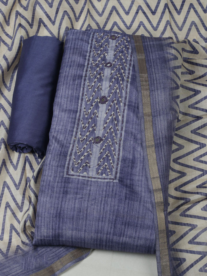 Embroidered Chanderi Unstitched Kurta With Pant &amp; Dupatta