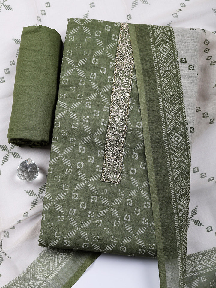 Embroidered Linen Blend Unstitched Suit With Pant &amp; Dupatta