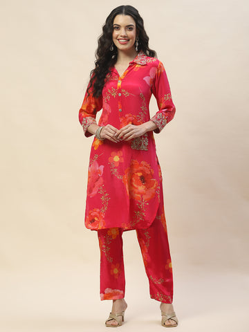 Floral Printed Crepe Kurta With Pants