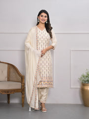 Embroidered Chanderi Kurta With Pants & Dupatta