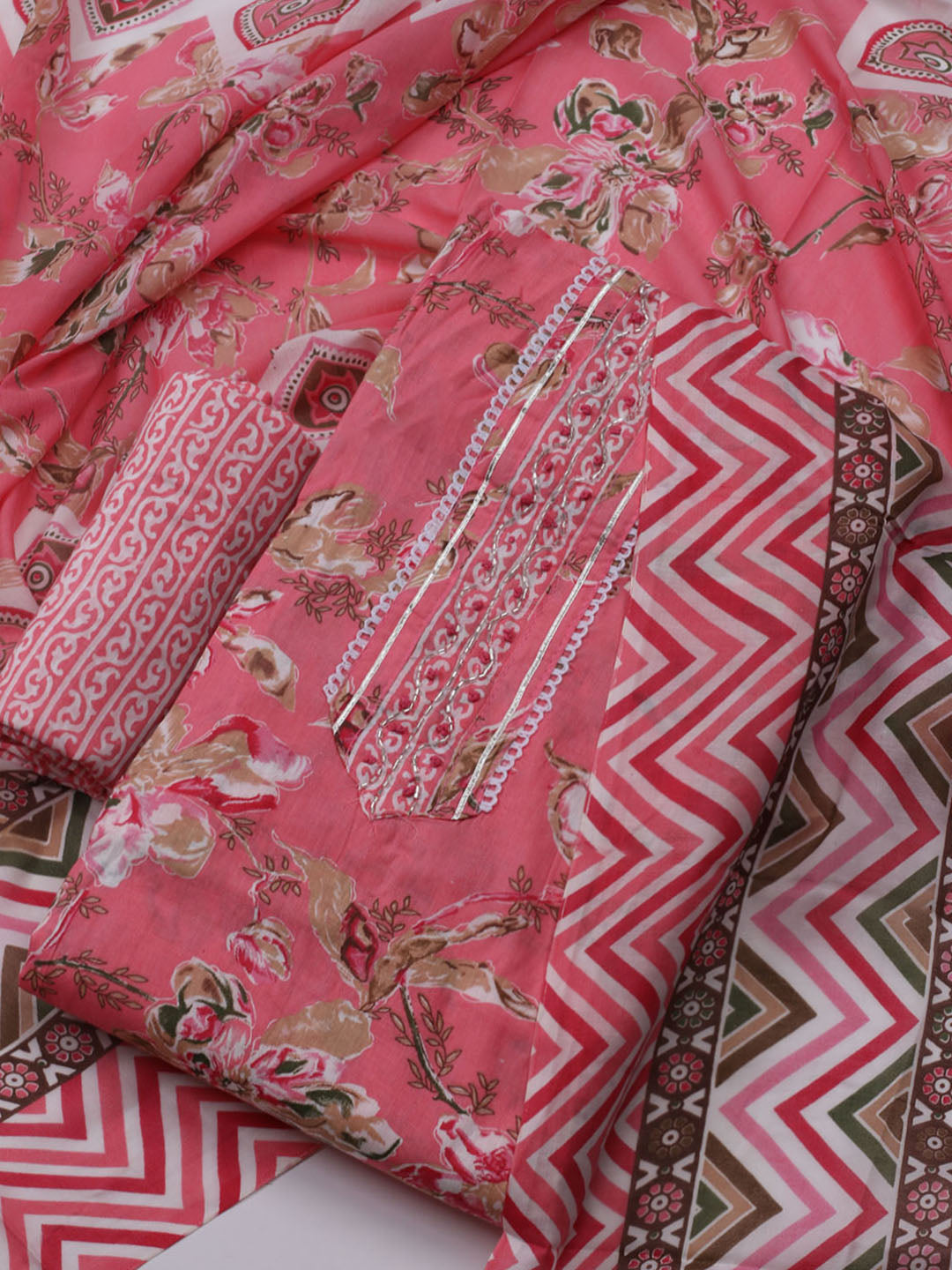 Neck Embroidered Cotton Blend Unstitched Suit With Dupatta