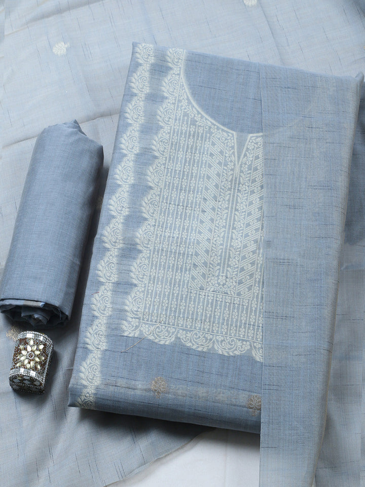 Printed Chanderi Unstitched Suit With Pant &amp; Dupatta