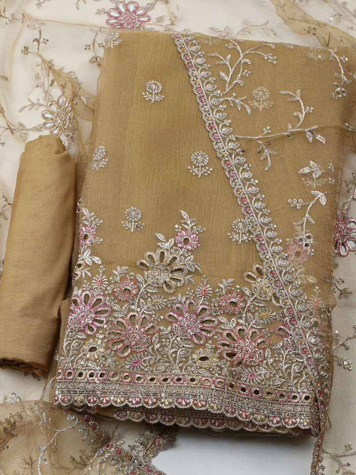 Embroidered Organza Unstitched Suit With Dupatta