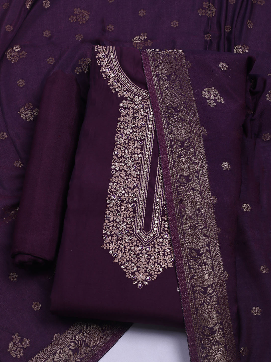 Embroidered Chanderi Unstitched Suit With Dupatta