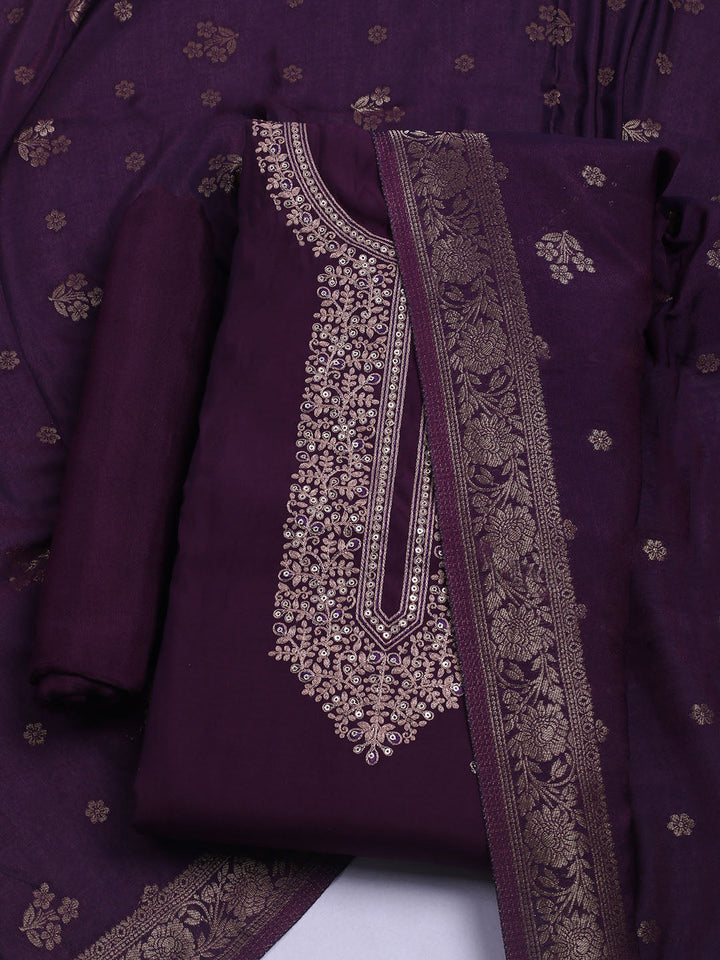 Embroidered Chanderi Unstitched Suit With Dupatta