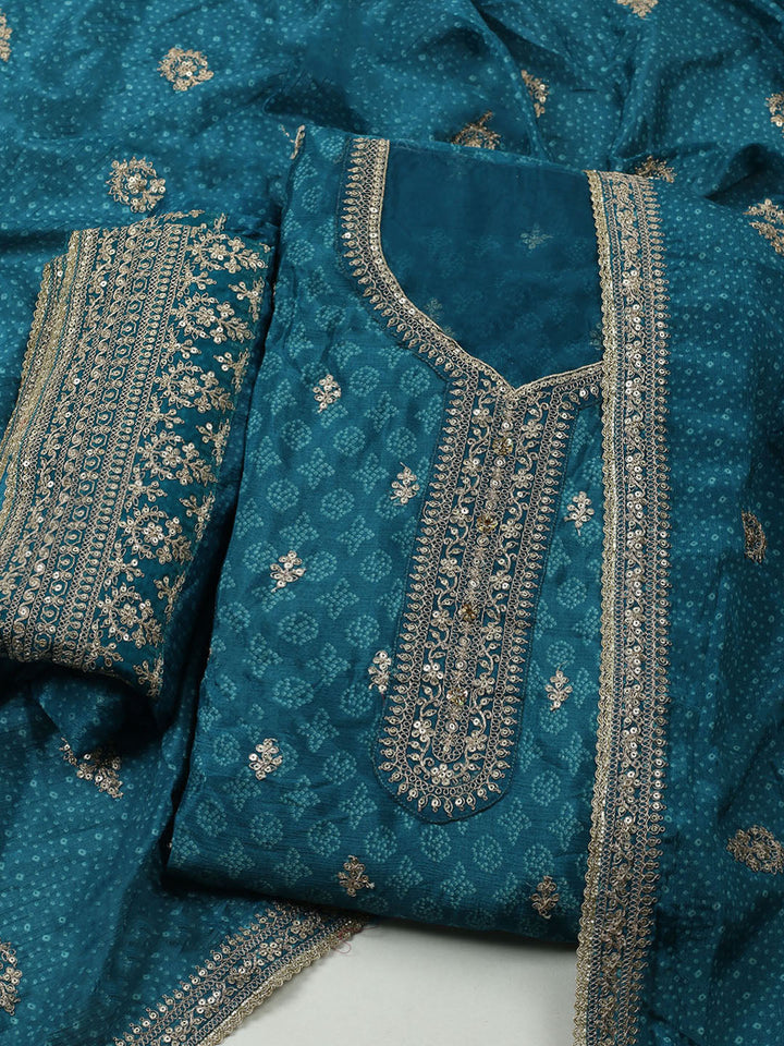 Embroidered Art Silk Unstitched Suit With Dupatta