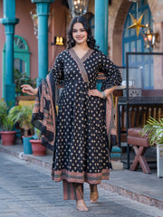 Printed Cotton Kurta With Pants & Dupatta