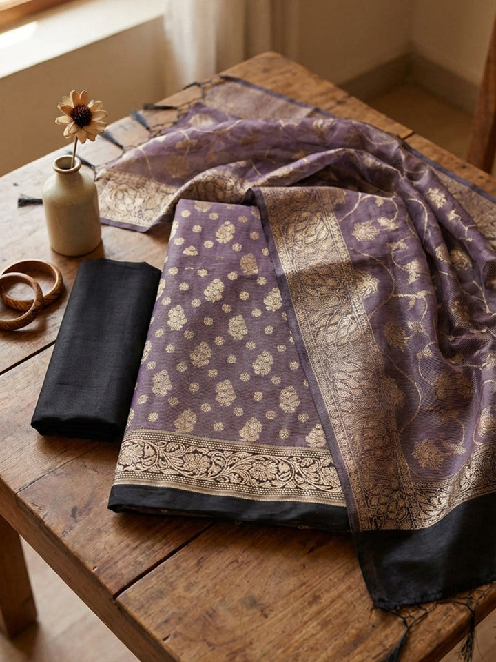 Banarasi Chanderi Unstitched Suit With Pant &amp; Dupatta