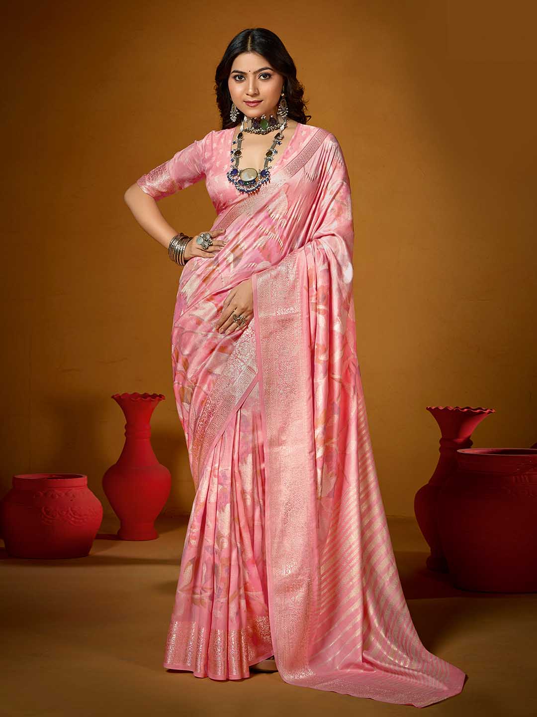 Floral Printed Art Silk Woven Saree