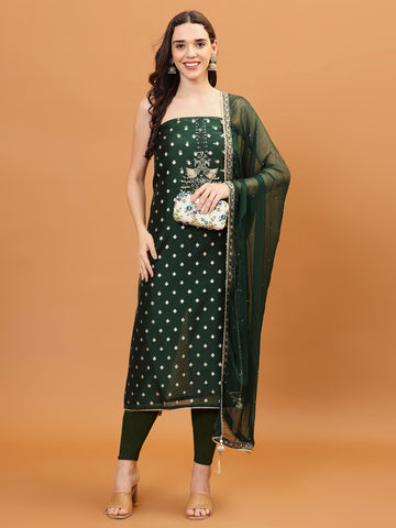 Neck Embroidered Chanderi Unstitched Suit Piece With Dupatta