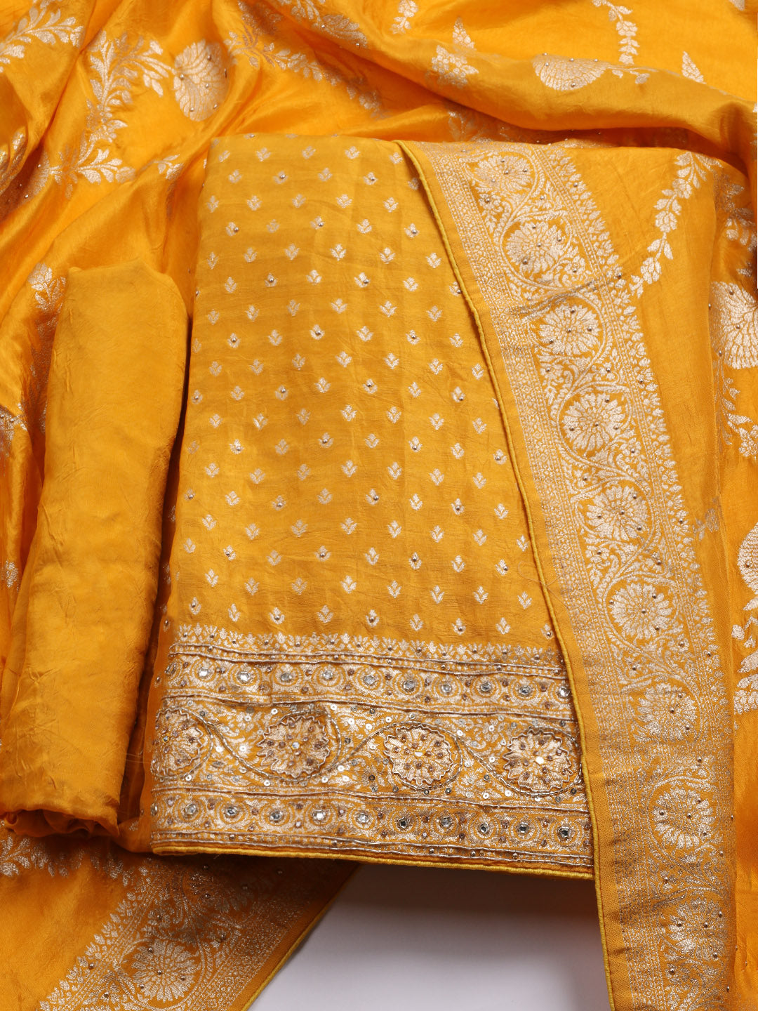 Banarasi Art Silk Unstitched Suit With Dupatta