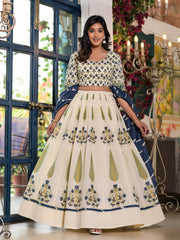 Floral Printed Cotton Choli With Lehenga & Dupatta