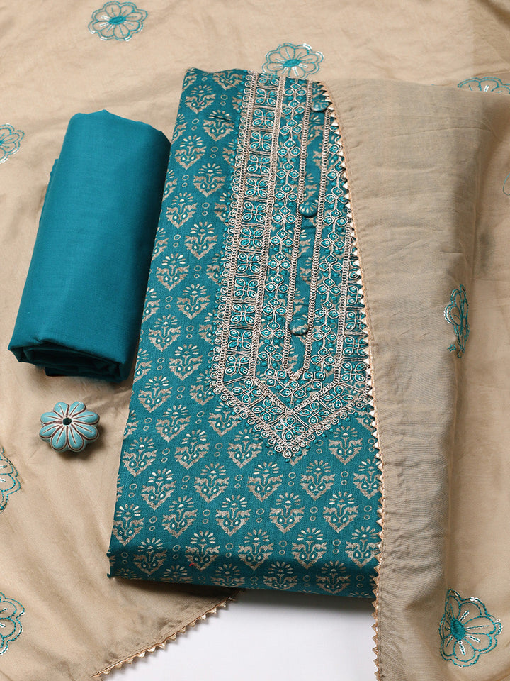 Embroidered Cotton Unstitched Suit With Pant &amp; Dupatta