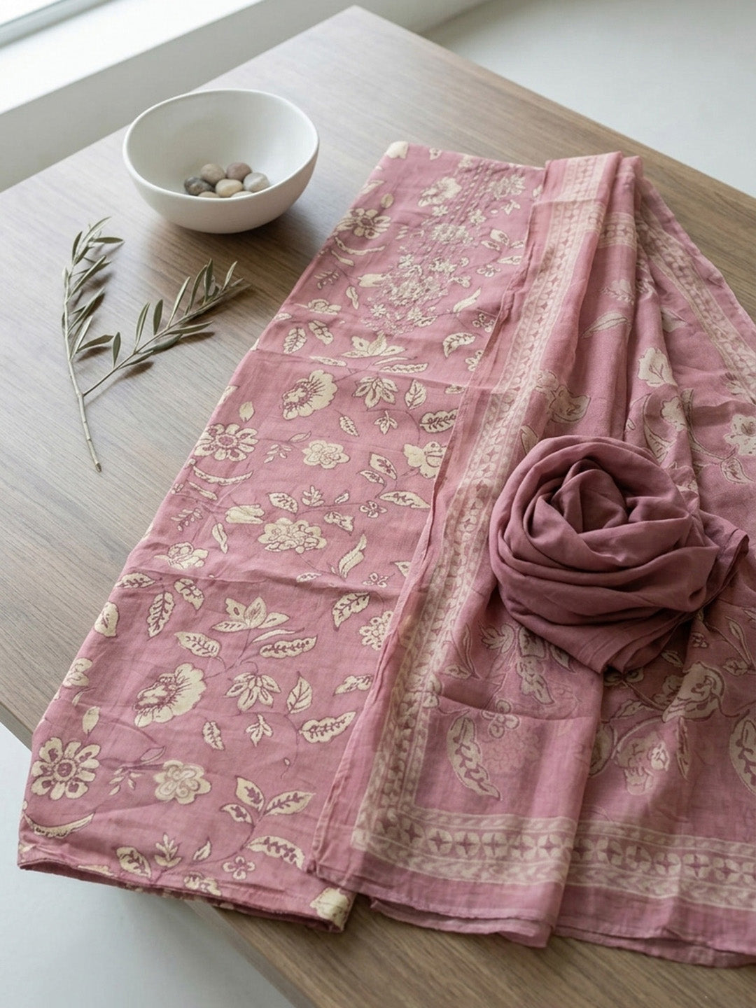 Printed Cotton Blend Unstitched Suit With Pant &amp; Dupatta
