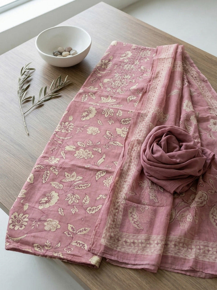 Printed Cotton Blend Unstitched Suit With Pant &amp; Dupatta