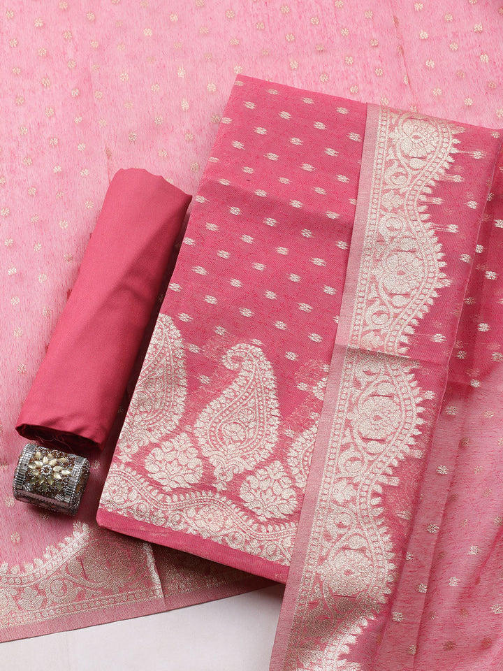 Woven Design Tissue Unstitched Suit With Pant Dupatta